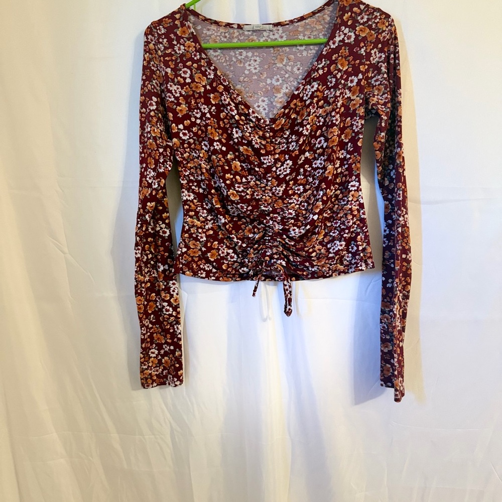 Floral Long Sleeve Top - Burgundy